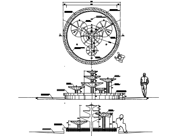 Elevation and plan  Fountain detail dwg file