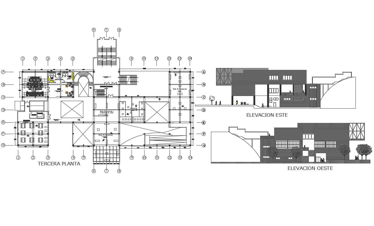 Elevation and plan center line detail dwg file