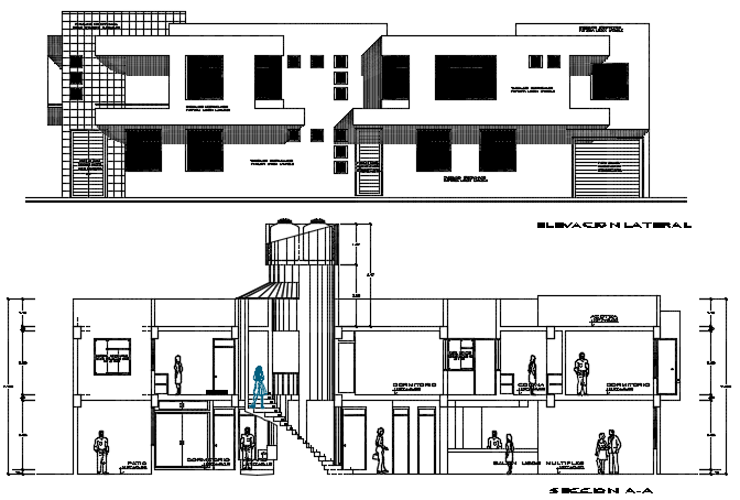 Elevation and section Apartment building plan detail dwg file