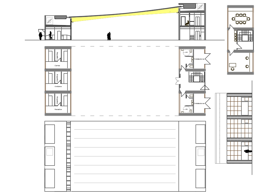 Elevation and section Market dwg file 