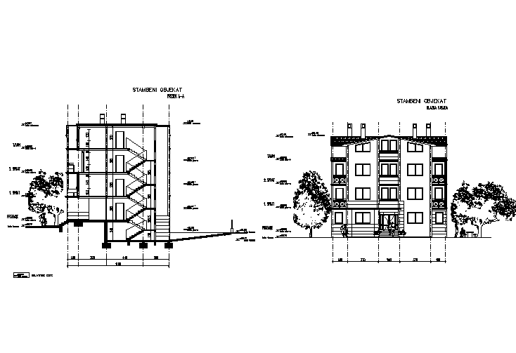 Elevation and section Multifamily detail dwg file