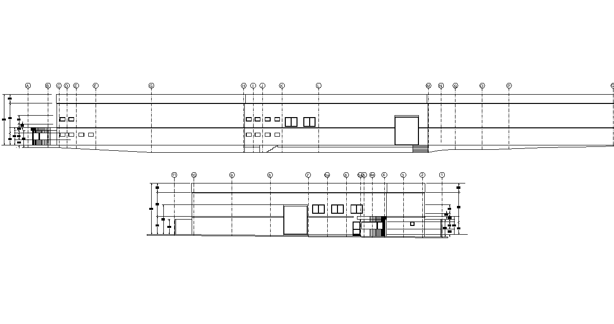 Elevation and section Ware house plan detail dwg file