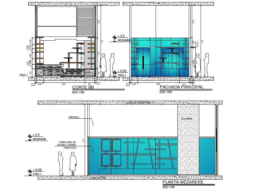Elevation and section commercial plan autocad file