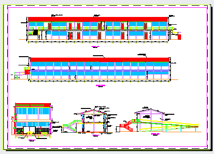 Elevation and section design drawing of School design drawing