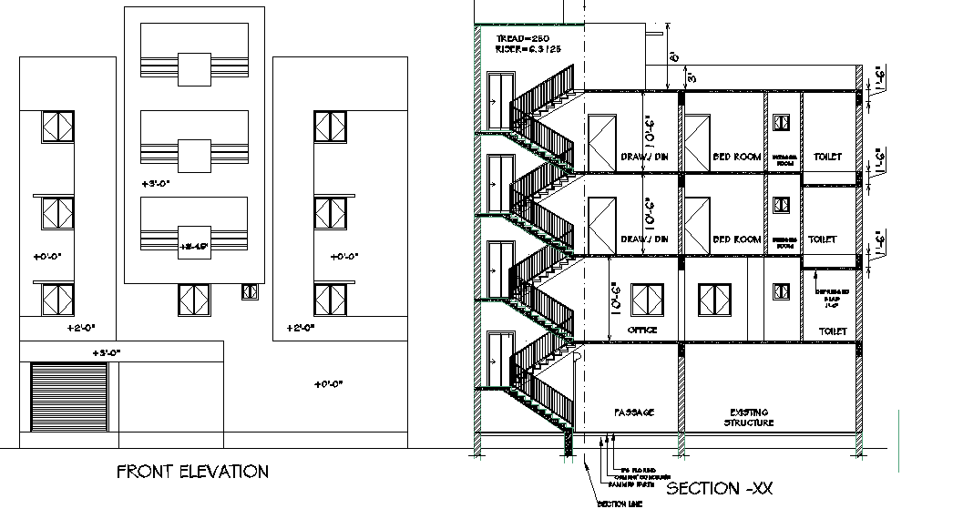 Elevation and section detail dwg file