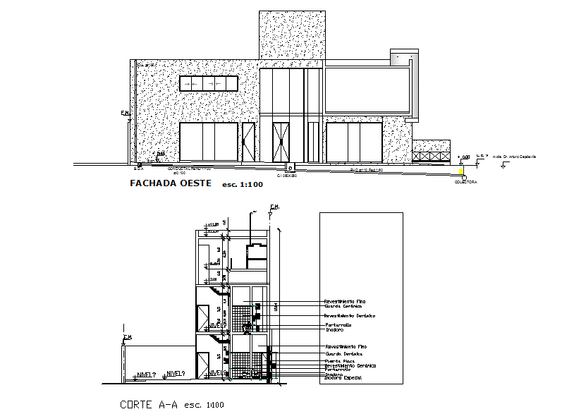 Elevation and section detail dwg file
