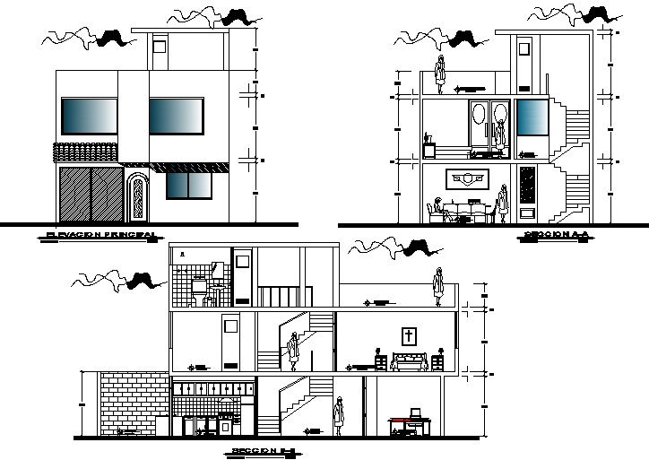 Elevation and section detail dwg file