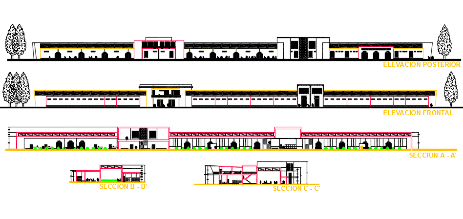 Elevation and section detail dwg file