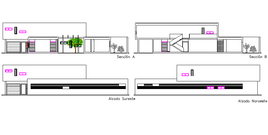 Elevation and section detail dwg file