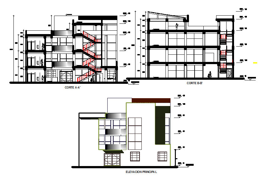 Elevation and section detail dwg file