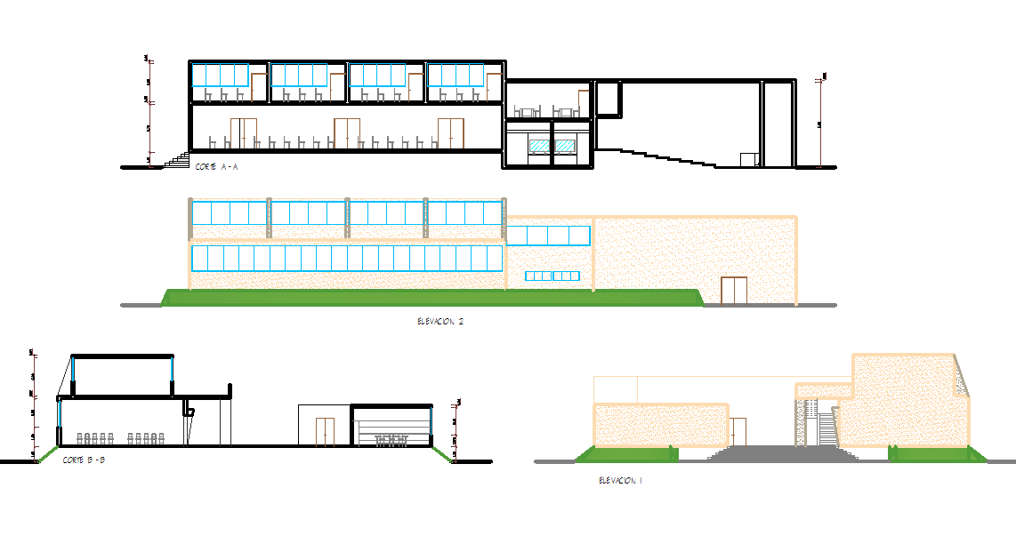 Elevation and section detail dwg file