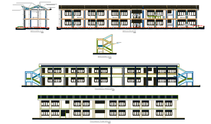 Elevation and section detail dwg file