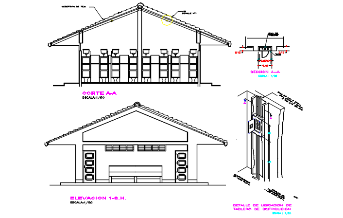 Elevation and section detail dwg file