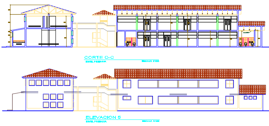 Elevation and section detail dwg file