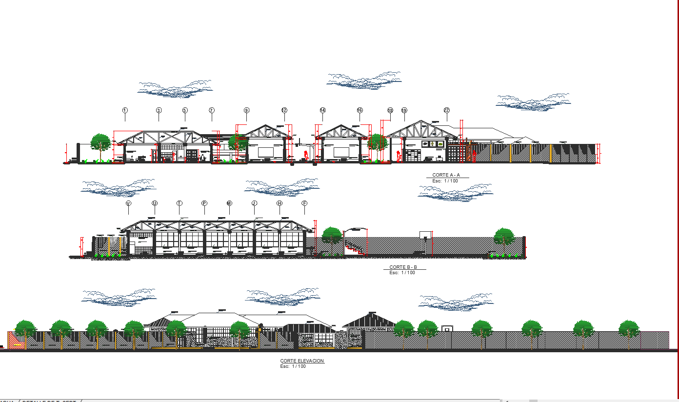 Elevation and section detail dwg file