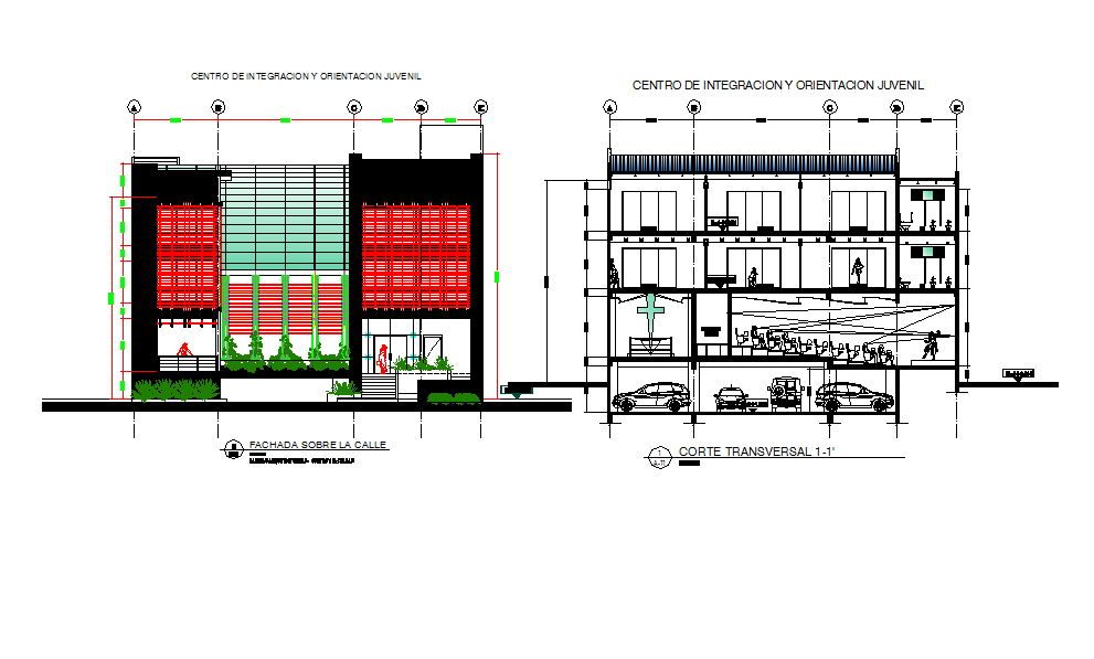 Elevation and section detail dwg file