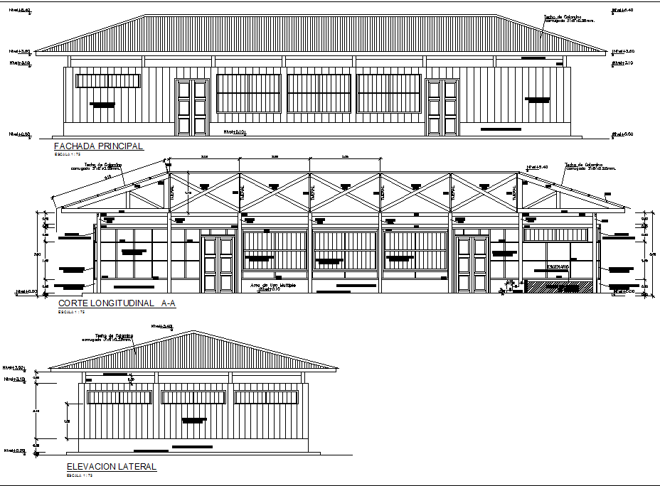 Elevation and section detail dwg file