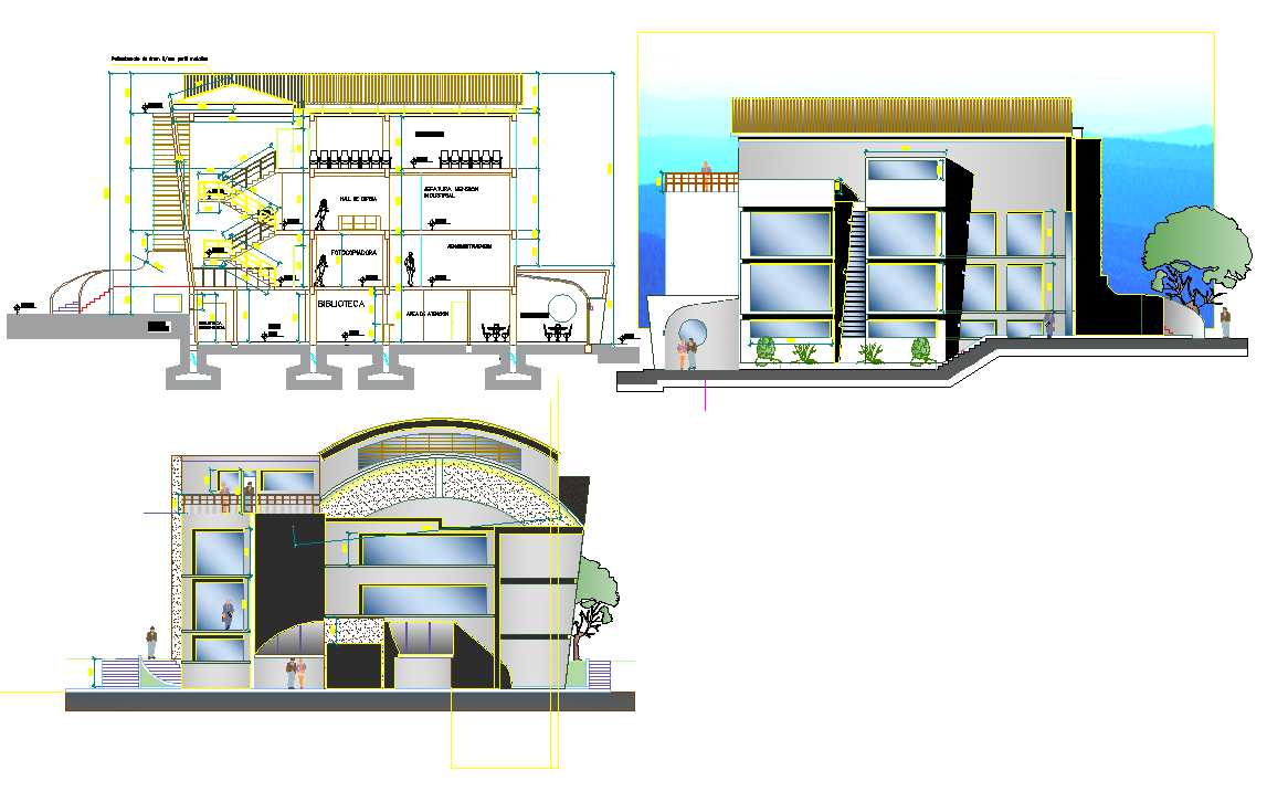 Elevation and section detail dwg file