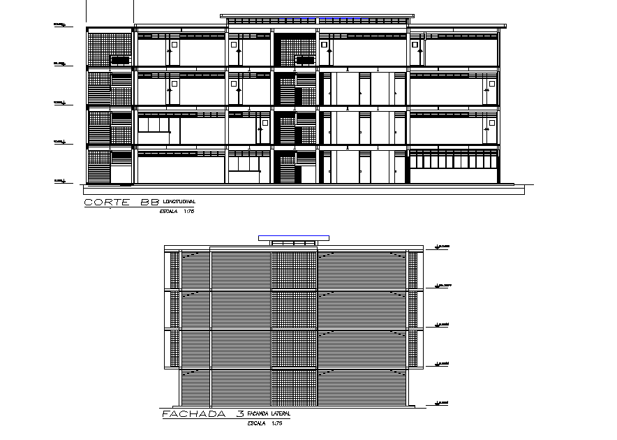 Elevation and section detail dwg file