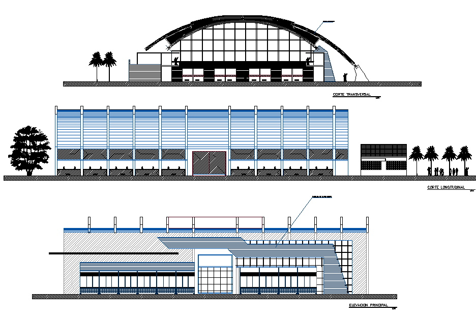 Elevation and section food market plan autocad file detail