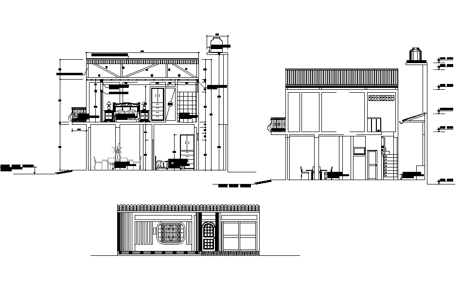 Elevation and section home plan detail dwg file