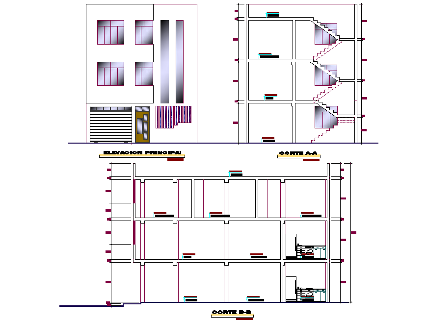 Elevation and section home plan layout file
