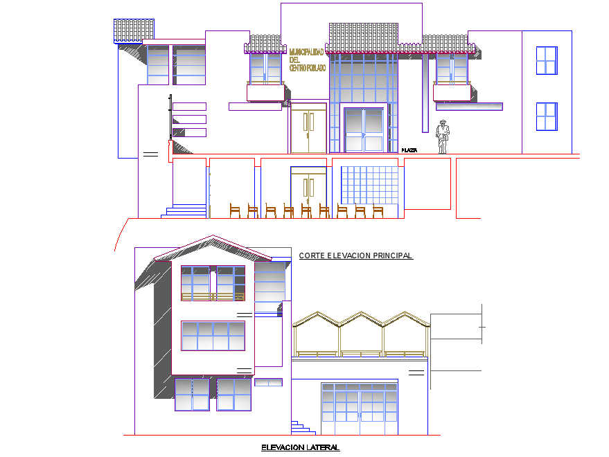 Elevation and section house detail dwg file