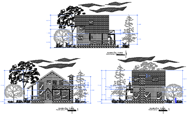Elevation and section house detail dwg file