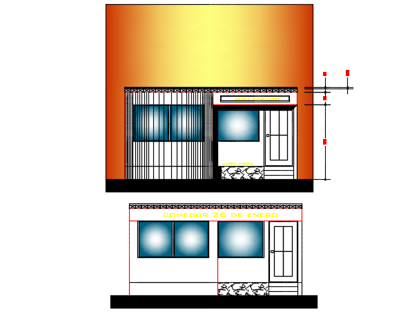 Elevation and section house detail dwg file