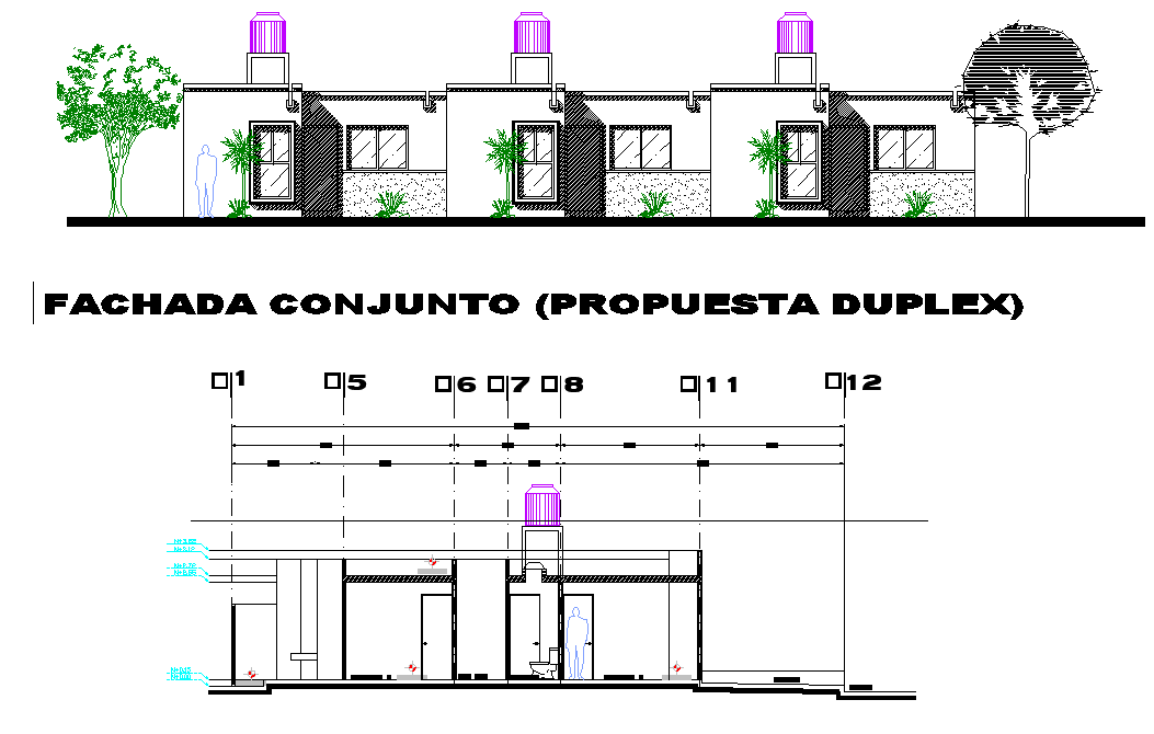 Elevation and section house plan autocad file