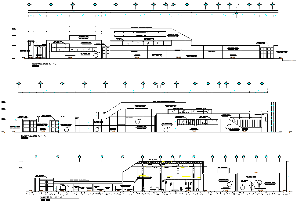 Elevation and section house plan detail