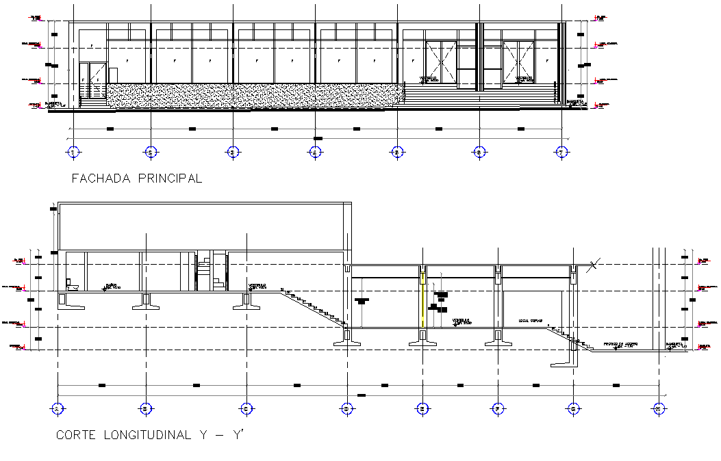 Elevation and section house plan detail dwg file