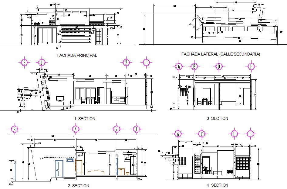 Elevation and section house plan detail dwg file
