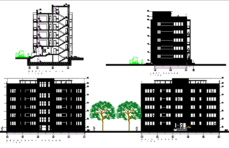 Elevation and section housing detail dwg file