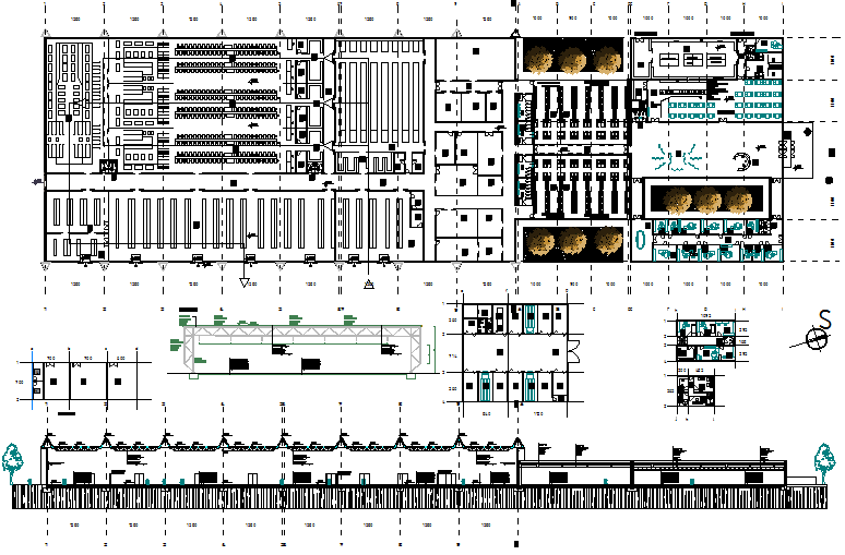 Elevation and section industrial building plan detail dwg file