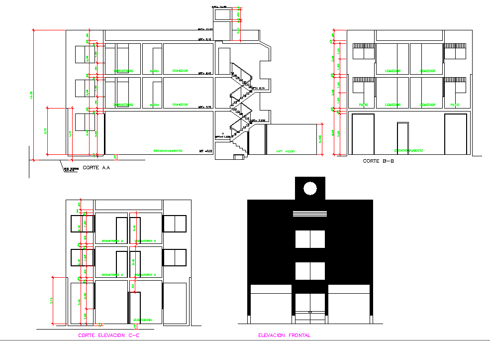 Elevation and section living place autocad file