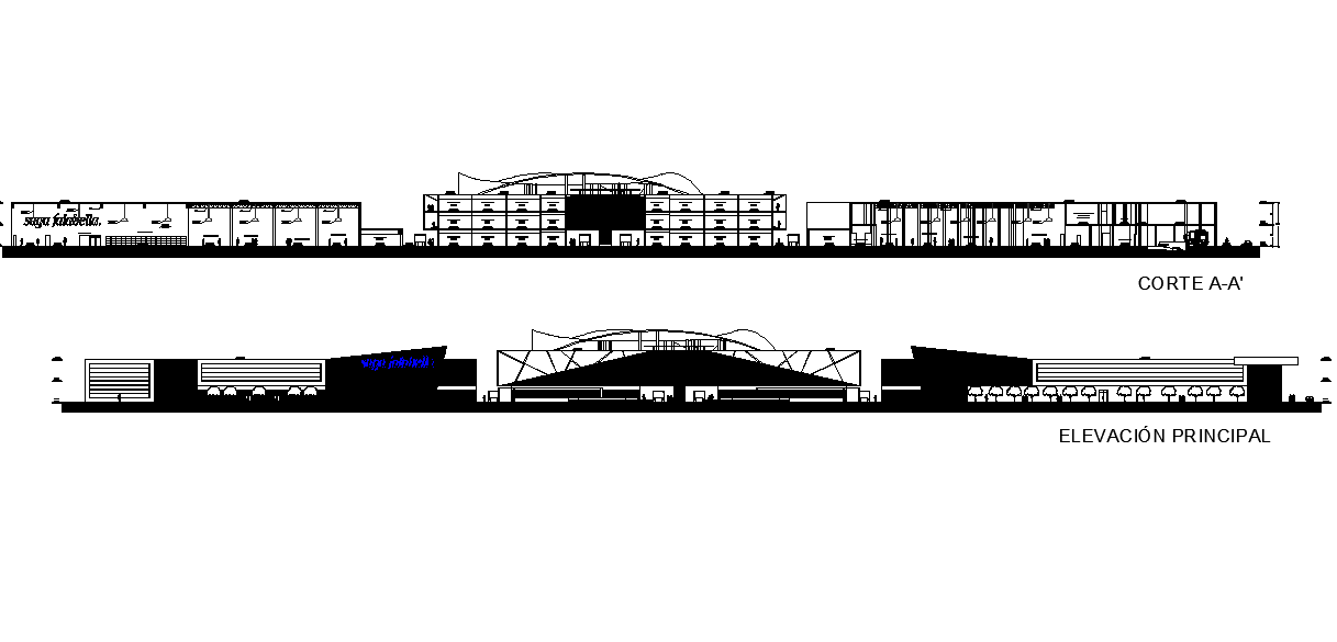 Elevation and section mall light detail dwg file