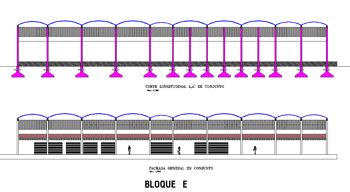 Elevation and section market supply block E detail