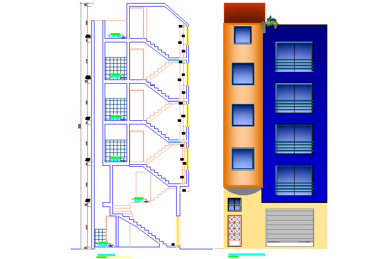 Elevation and section office building plan detail dwg file