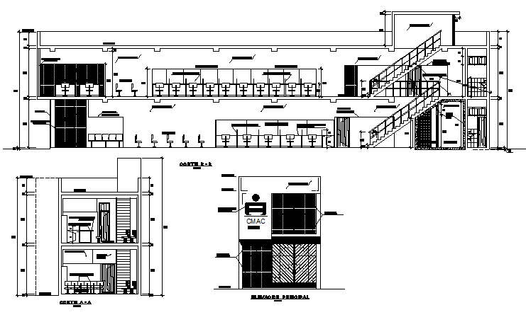 Elevation and section office plan detail dwg file