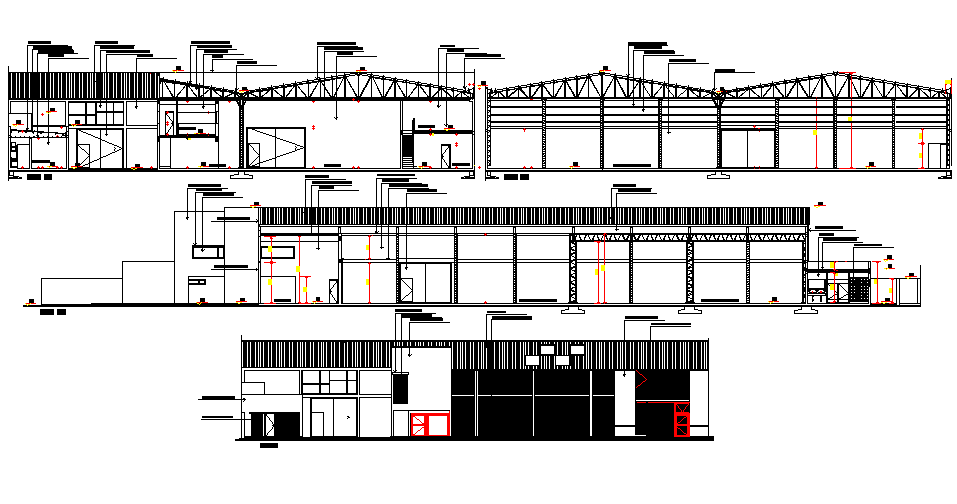 Elevation and section packing box assembly factory plan detail