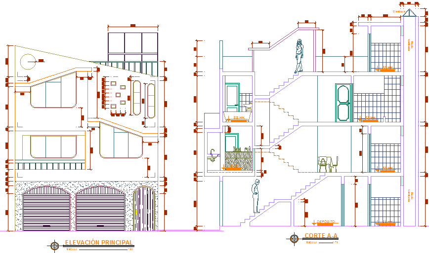 Elevation and section plan detail dwg file