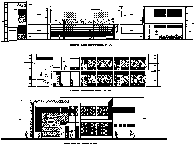 Elevation and section school plan detail dwg file