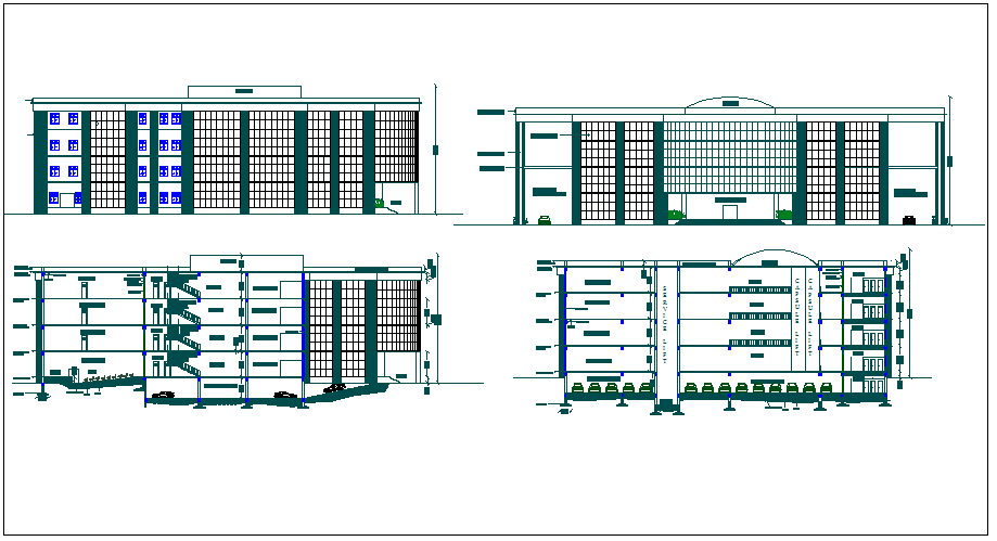 Elevation and section view of building dwg file