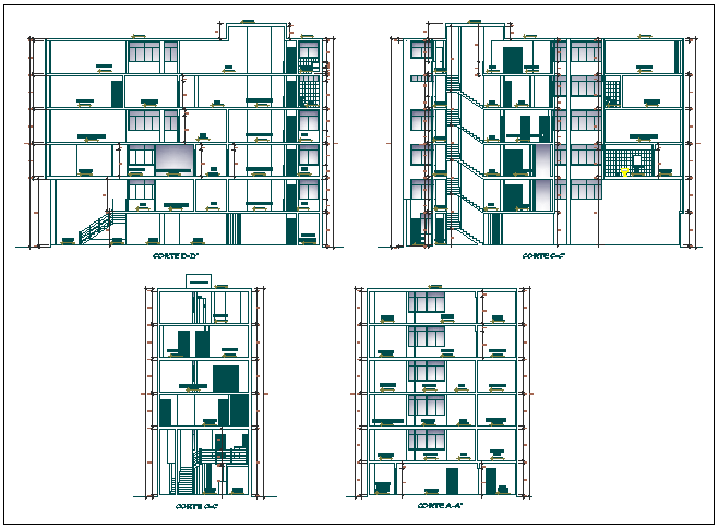 Elevation and section view of building dwg file