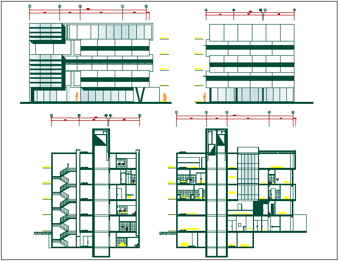 Elevation and section view of clinic dwg file
