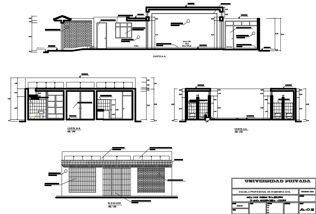 Elevation and section wall detail dwg file