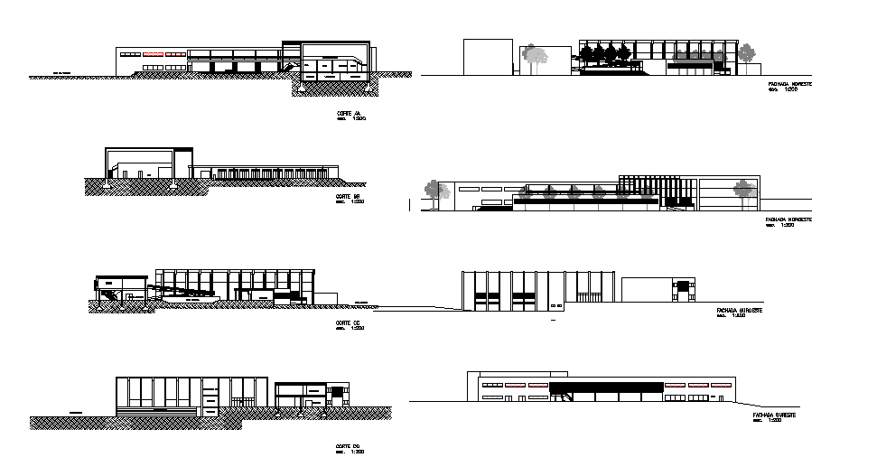 Elevation and section wall detail dwg file