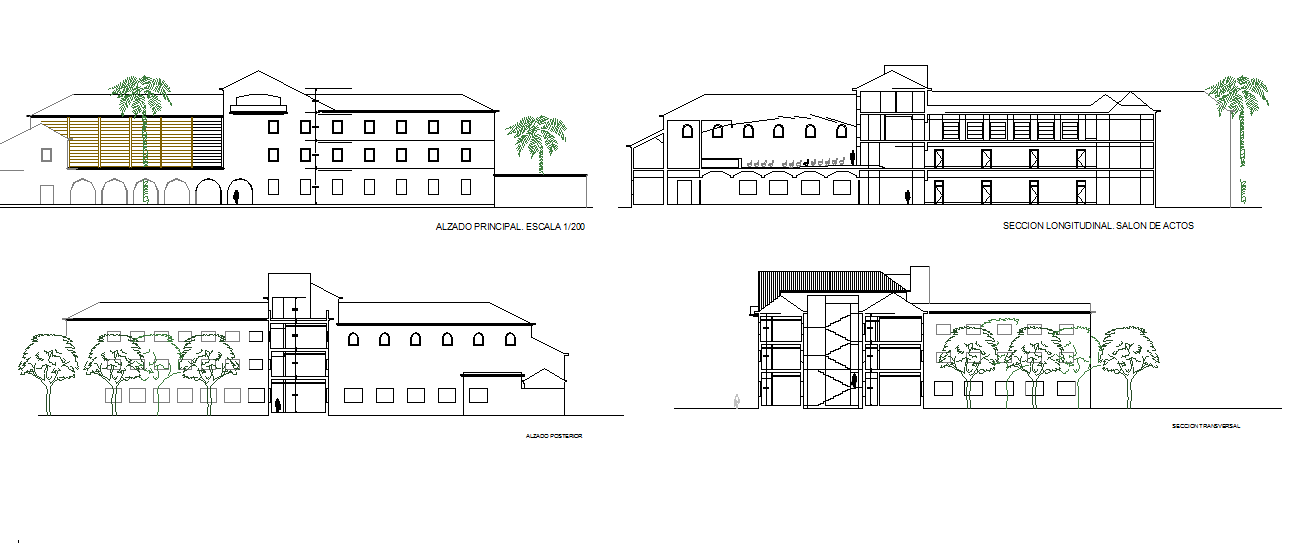 Elevation and section wall detail dwg file