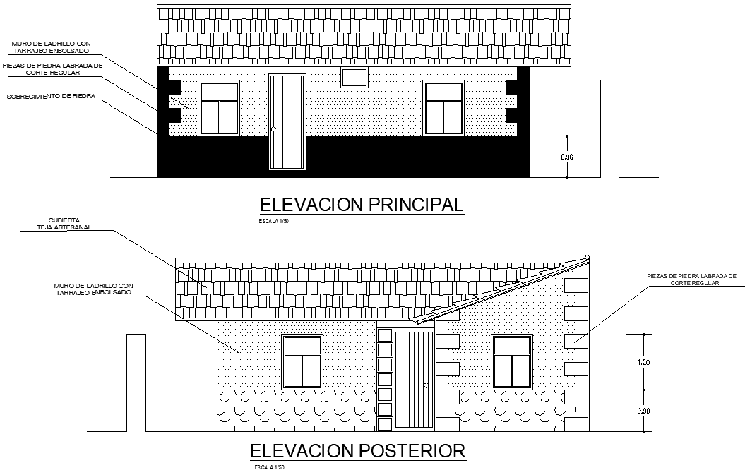 Elevation architecture plan family housing autocad file